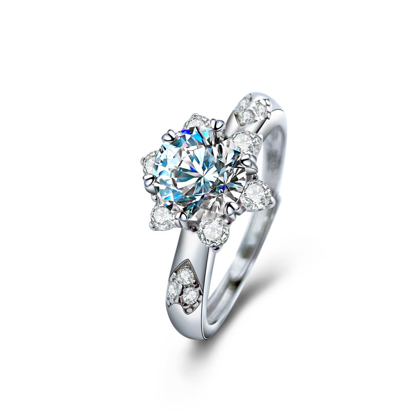 Sterling Silver Snowflake Moissanite Adjustable Ring