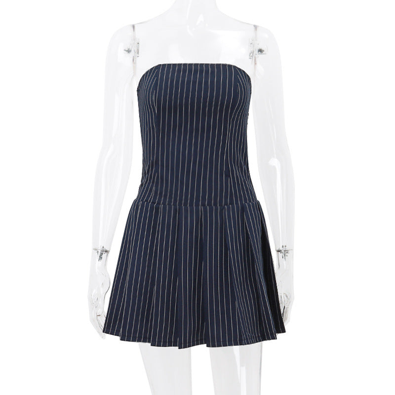 Strapless Pleated High Waist Summer Dress