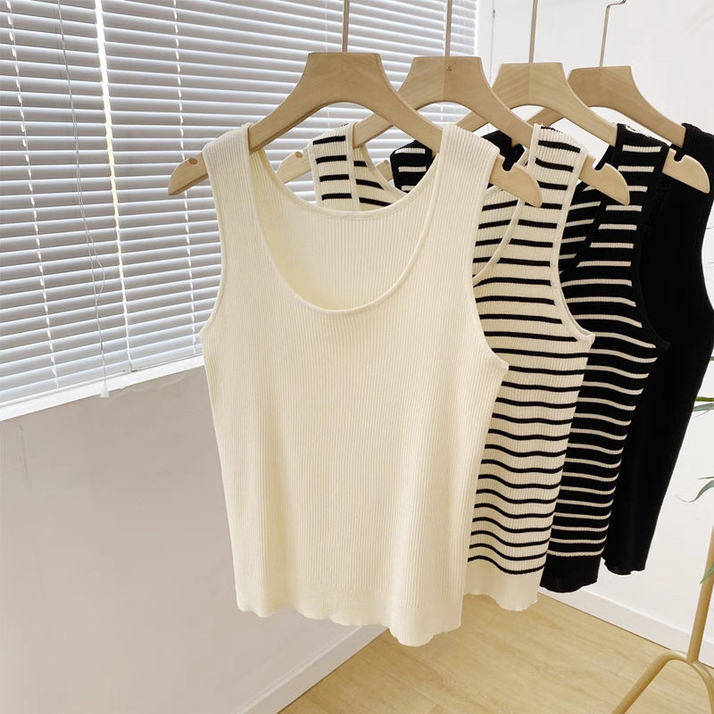 Striped U-Neck Knitted Vest for Women