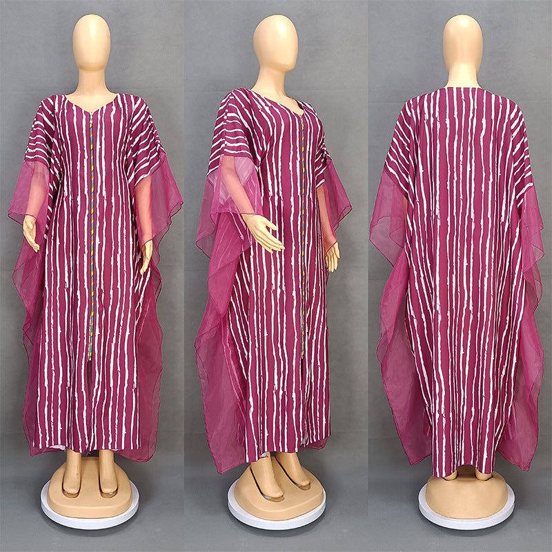 Striped V-Neck Swing Dress