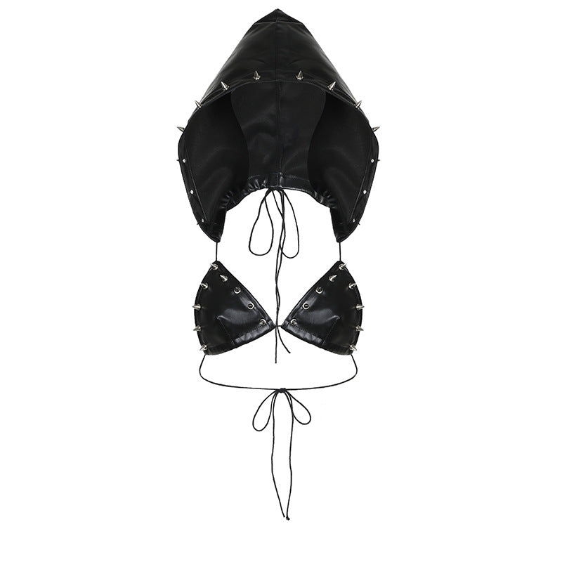 Stud-embellished hooded corset
