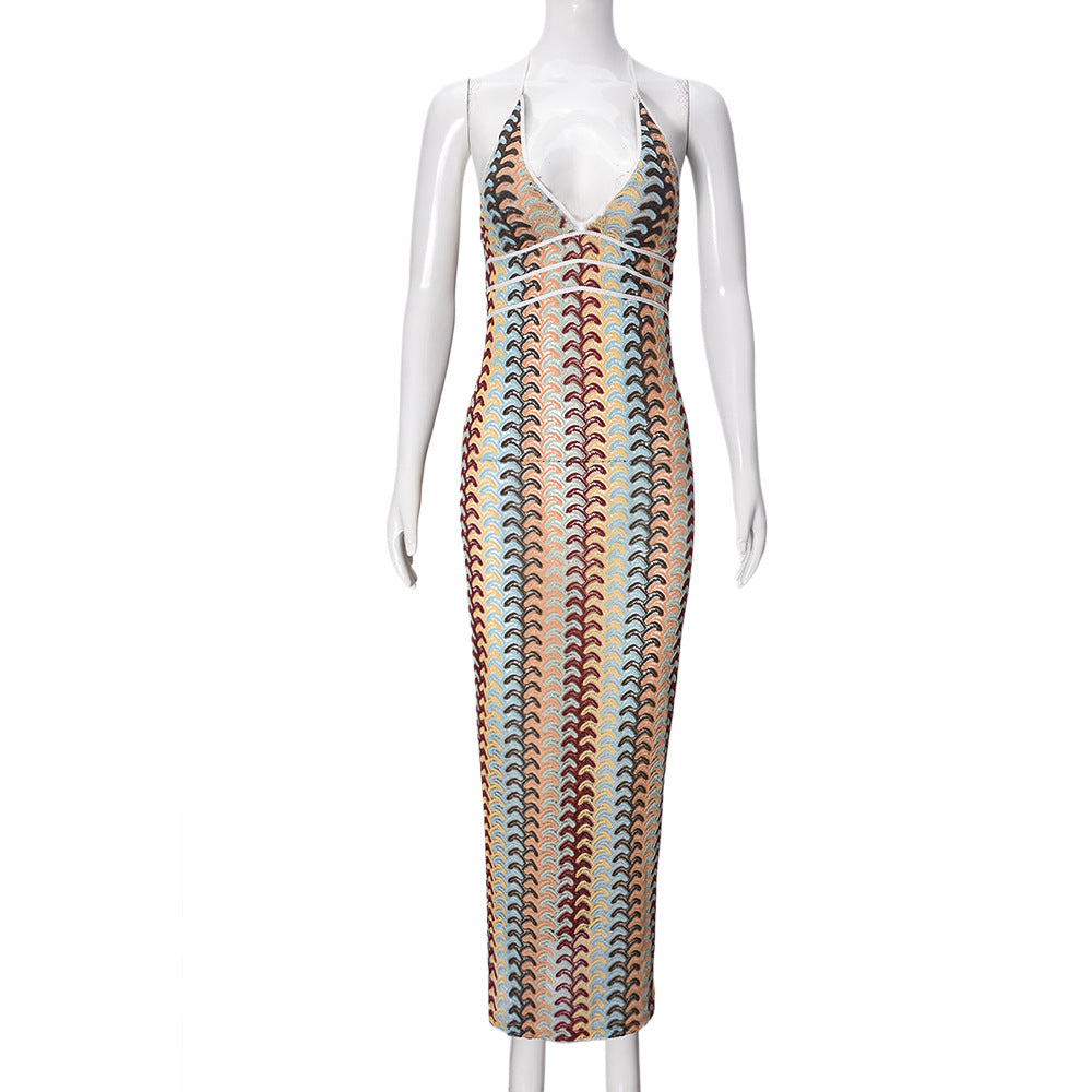 Stylish Striped Hollow-out Sling Dress for Women