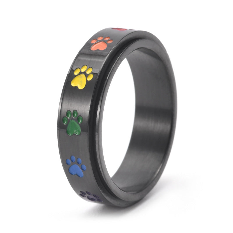 Sweet Rainbow Love Dog Print Rotatable Ring