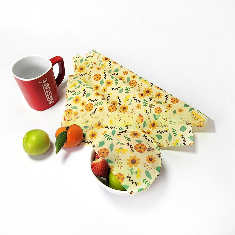Three-piece pack of beeswax food wrap