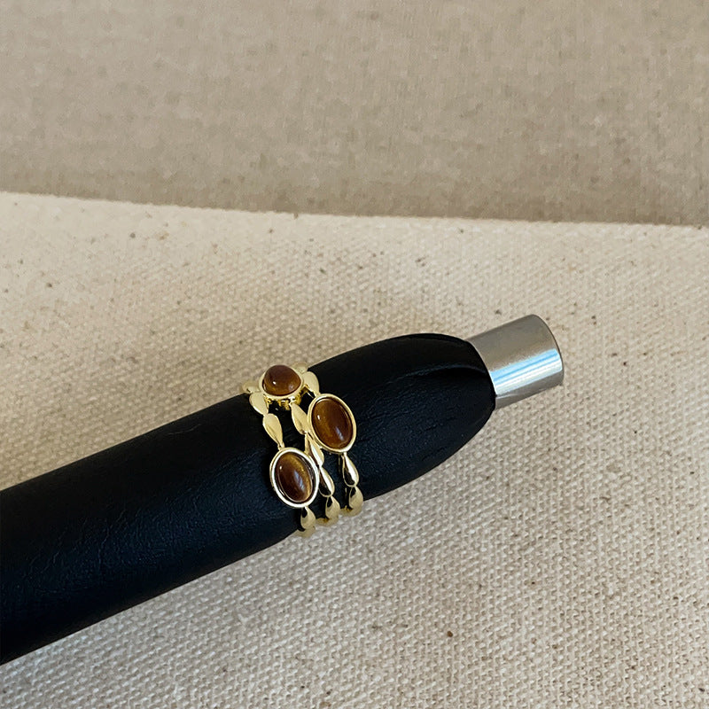 Tiger's eye metal opening ring