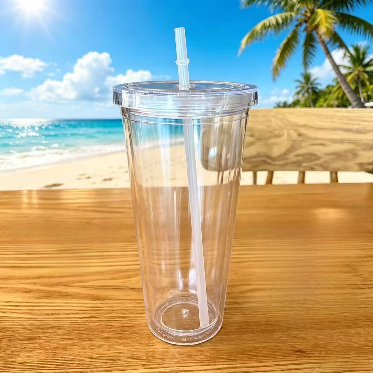 Transparent Double Layer Plastic Straw Cup
