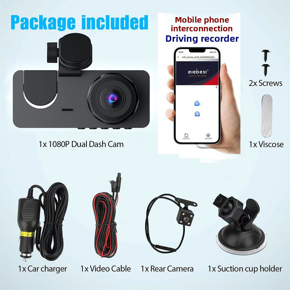 Triple Lens Car Dash Cam with WiFi Connectivity