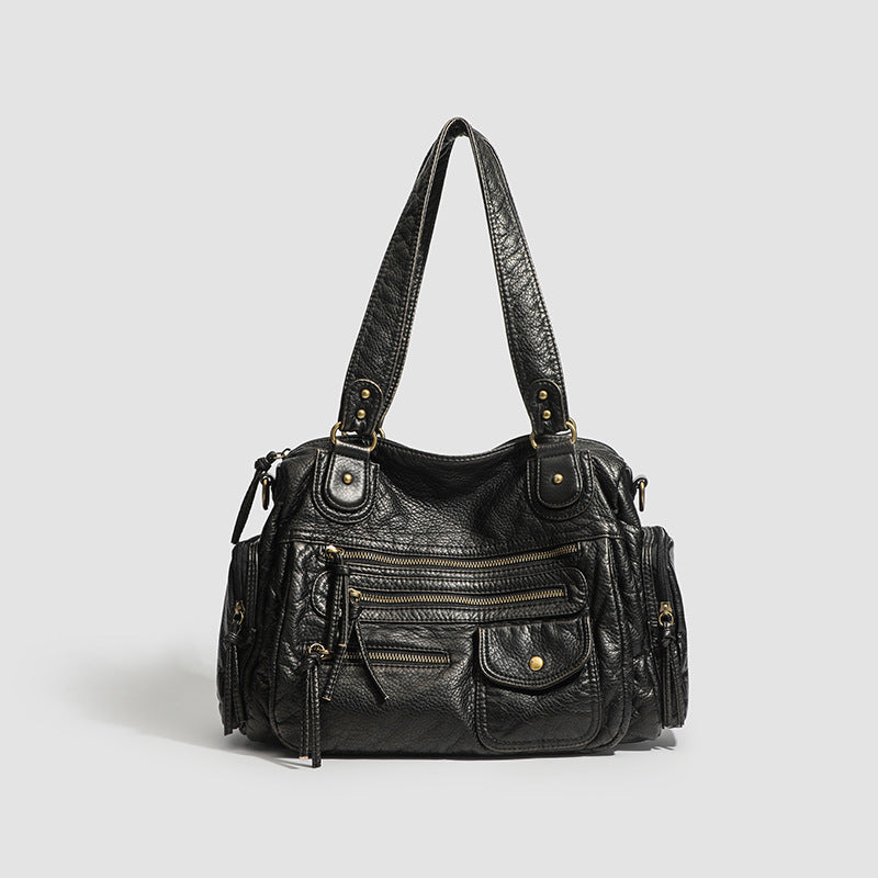 Vintage Bronze Multi-Zipper Motorcycle Bag