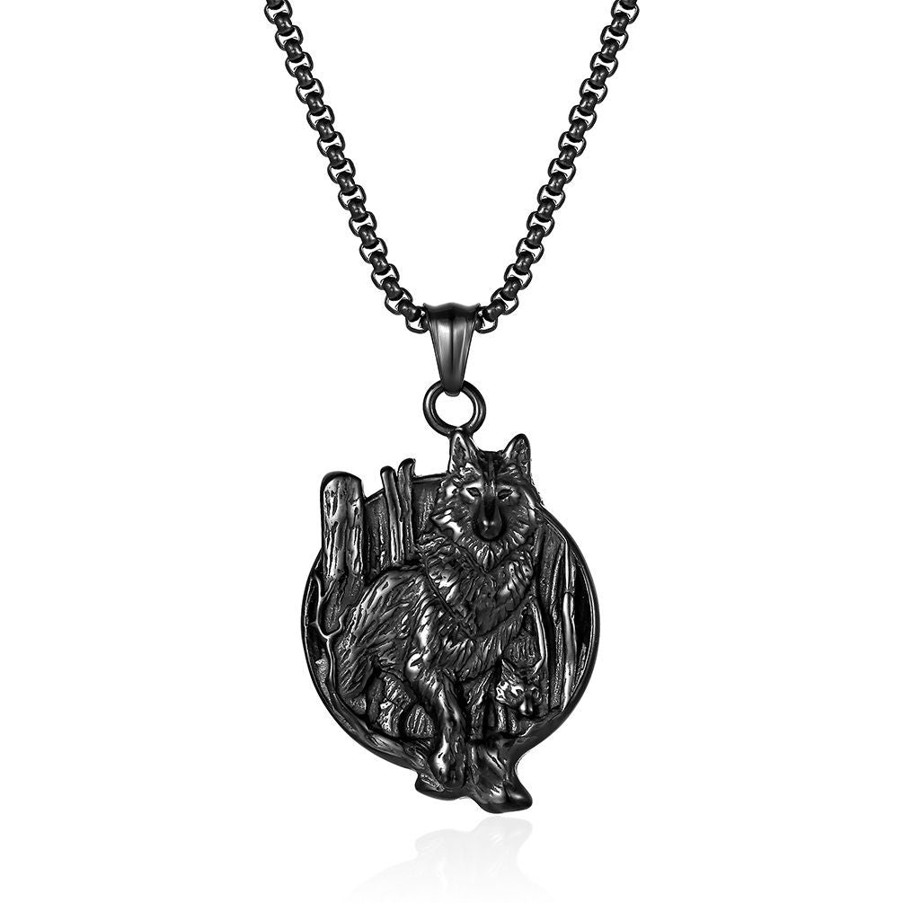 Vintage Celtic Wolf Stainless Steel Necklace with Viking Text Pendant