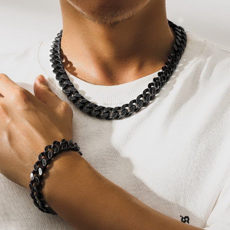 Vintage Cuban Chain Titanium Steel Necklace Bracelet