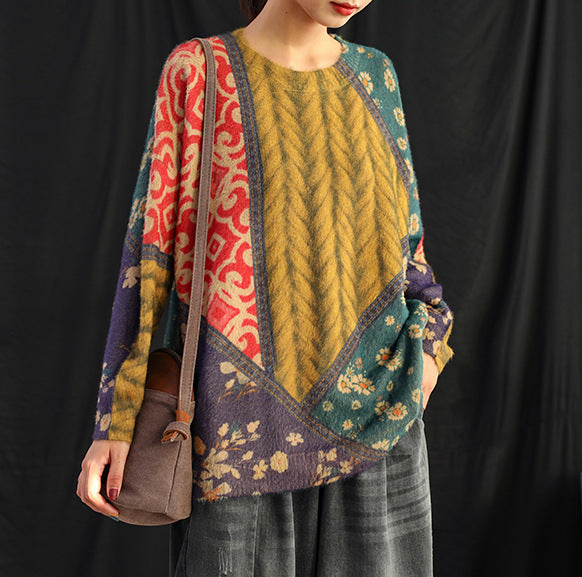 Vintage Ethnic Print Knitted Sweater