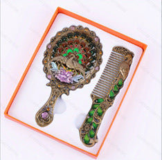 Vintage Metal Hand Mirror with Comb Set