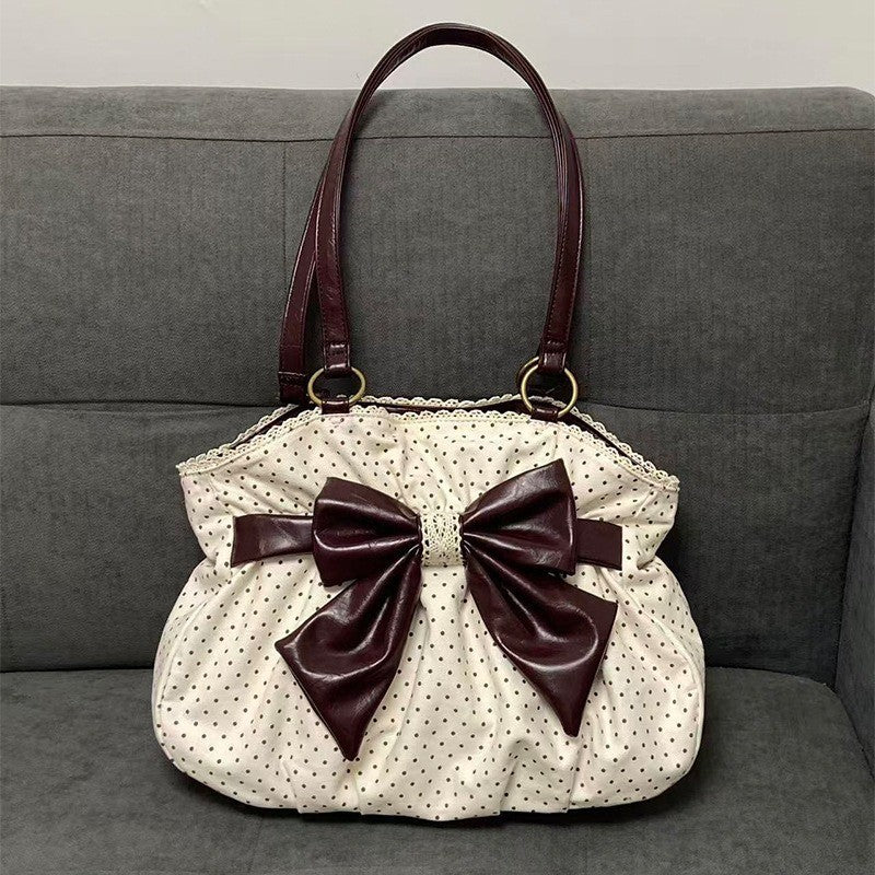 Vintage Polka Dot Bow Lace Shoulder Bag