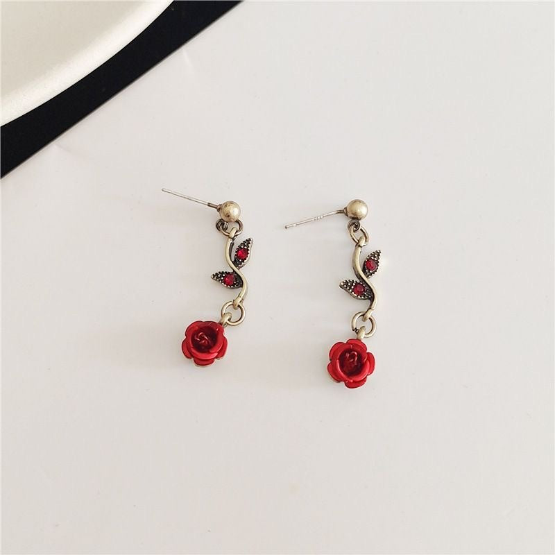 Vintage Rose Flower Jewelry Set Necklace Bracelet Earrings