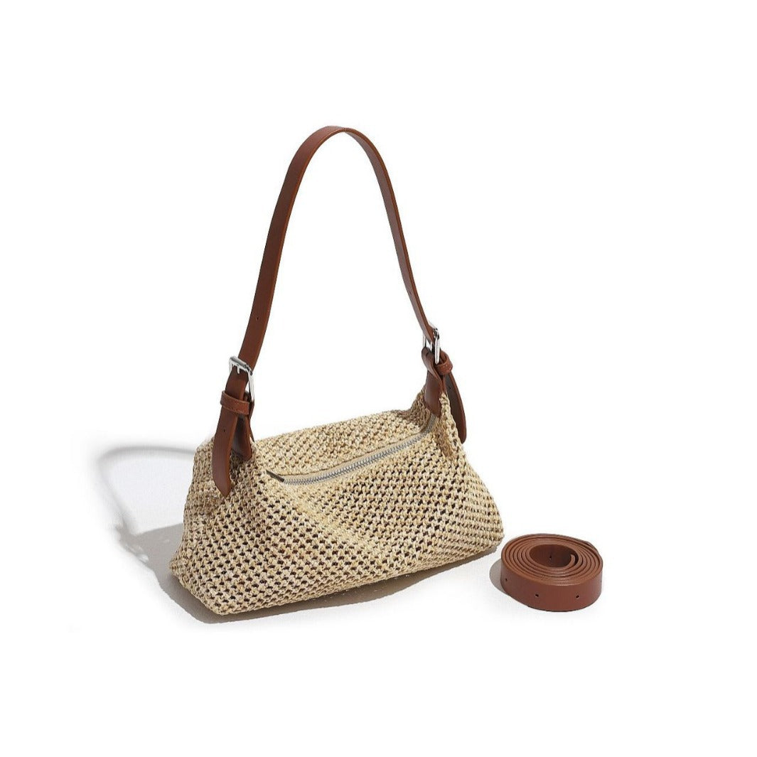 Vintage Straw Weave Crossbody Bag