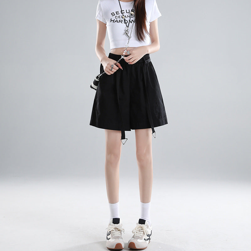 Washed Cotton Shorts Women Casual Loose Fit Wide-Leg