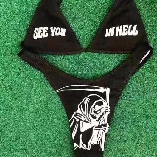 Weird punk-style bikini swimsuit