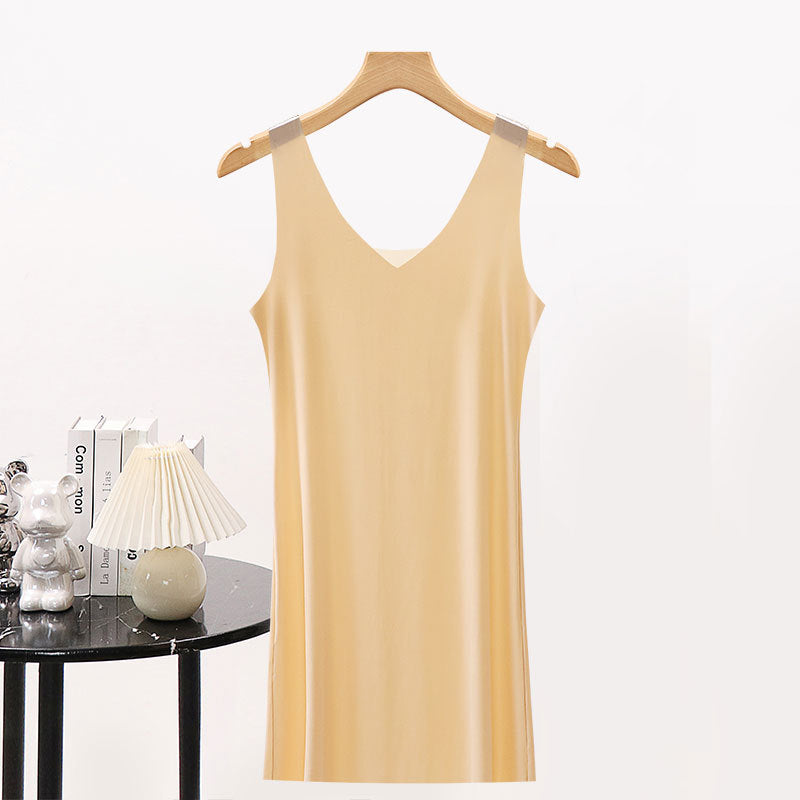 Women Ice Silk Seamless Vest Dress Ultra-thin Loose Slip Nightgown