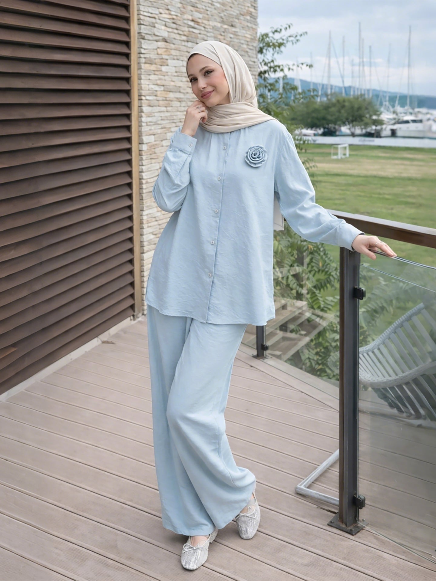 Women's 3D Floral Loose Top and Wide-Leg Pants