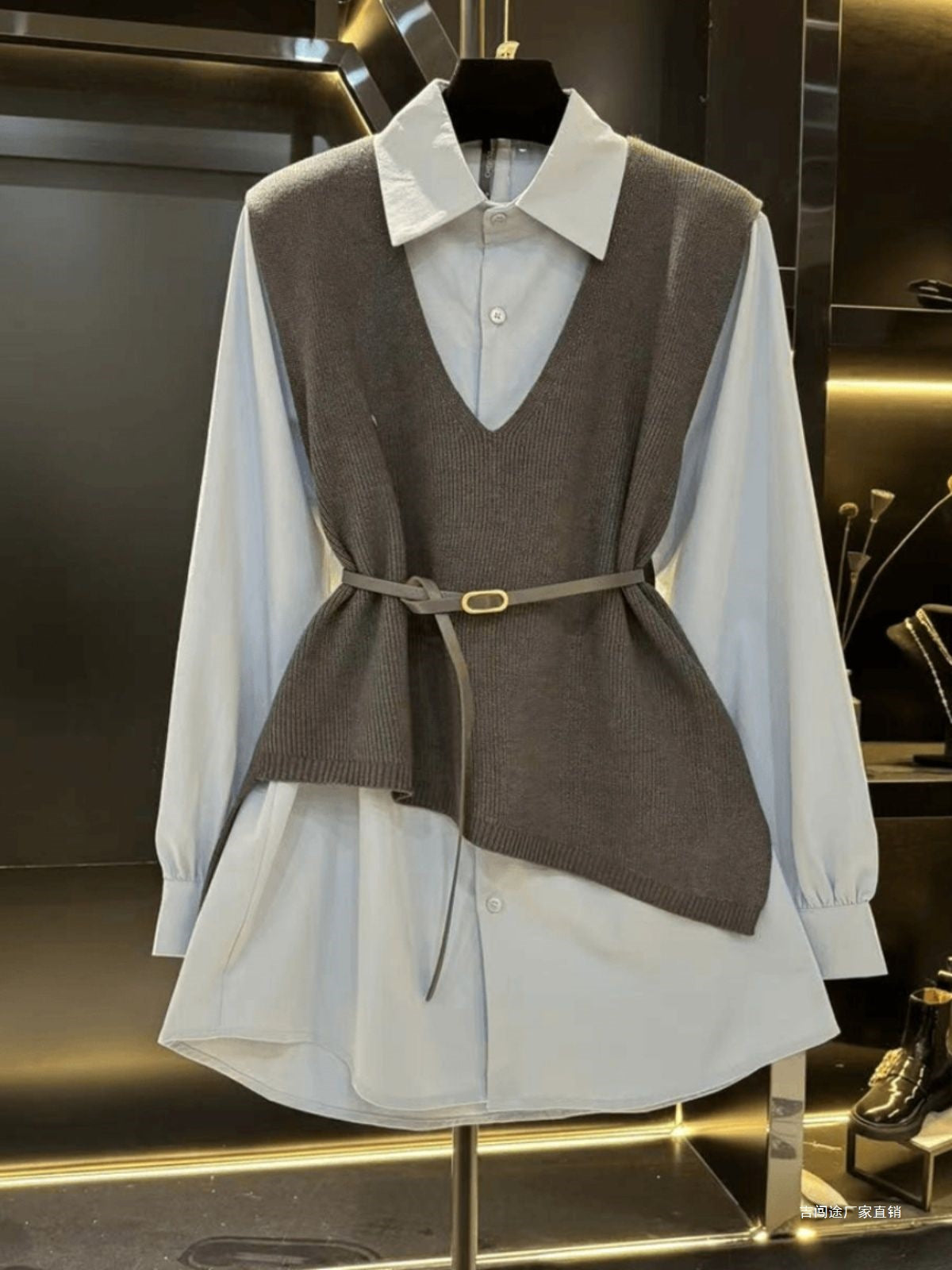 Women's Button-Detail Patchwork Vest and Top Set