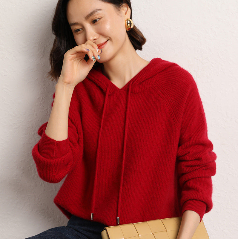 Women's Cashmere Hooded Cable Knit Sweater