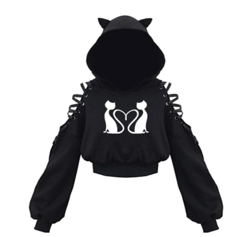 Women's Cat Ear Hooded Off-Shoulder Sweater