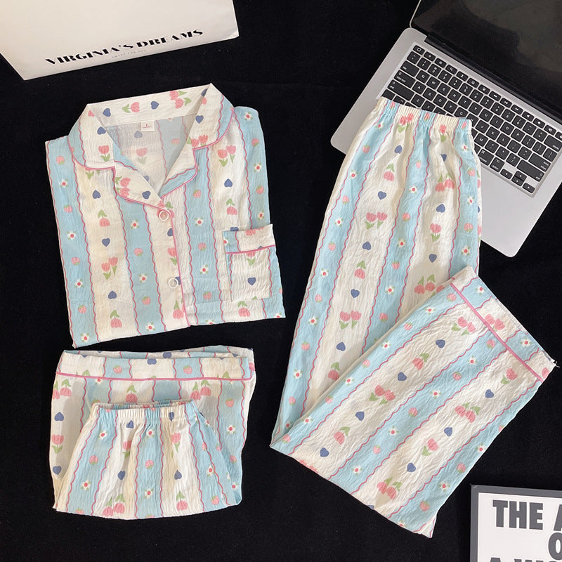 Women's Cotton Pajama Set Short Sleeve Home Wear