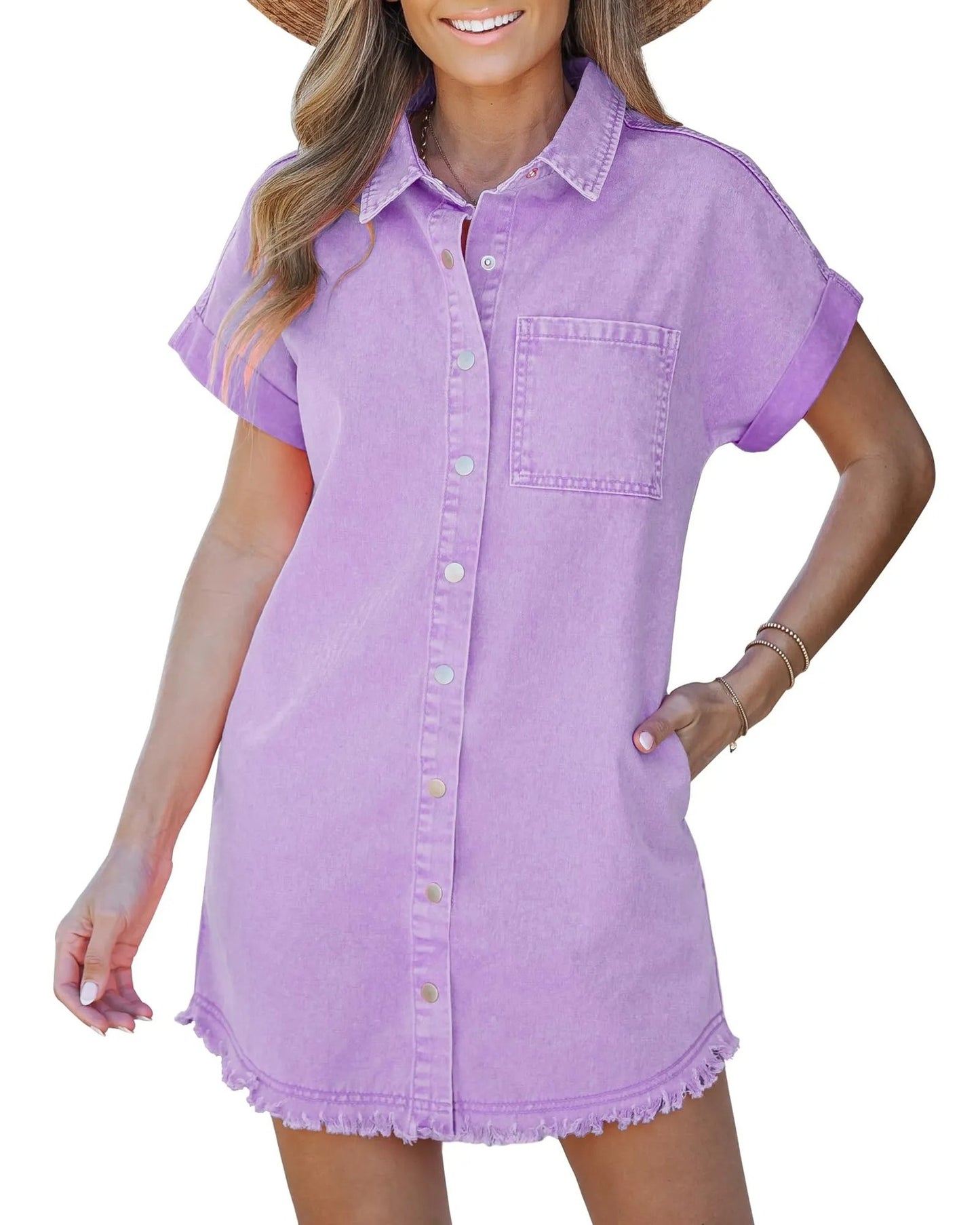 Women's Denim Shirt Dress with Button Front