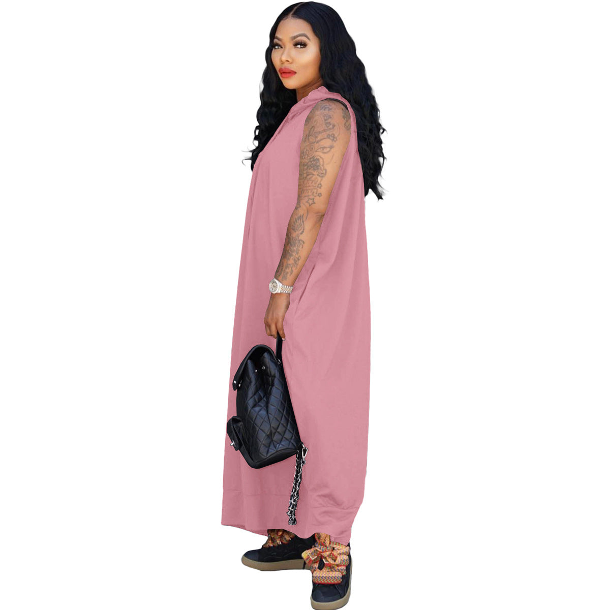 Women's Fashion Cape Sleeveless Pocket Loose Dress