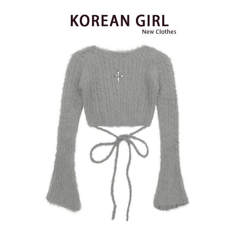 Women's Faux Mink Bell Sleeve Knit Top