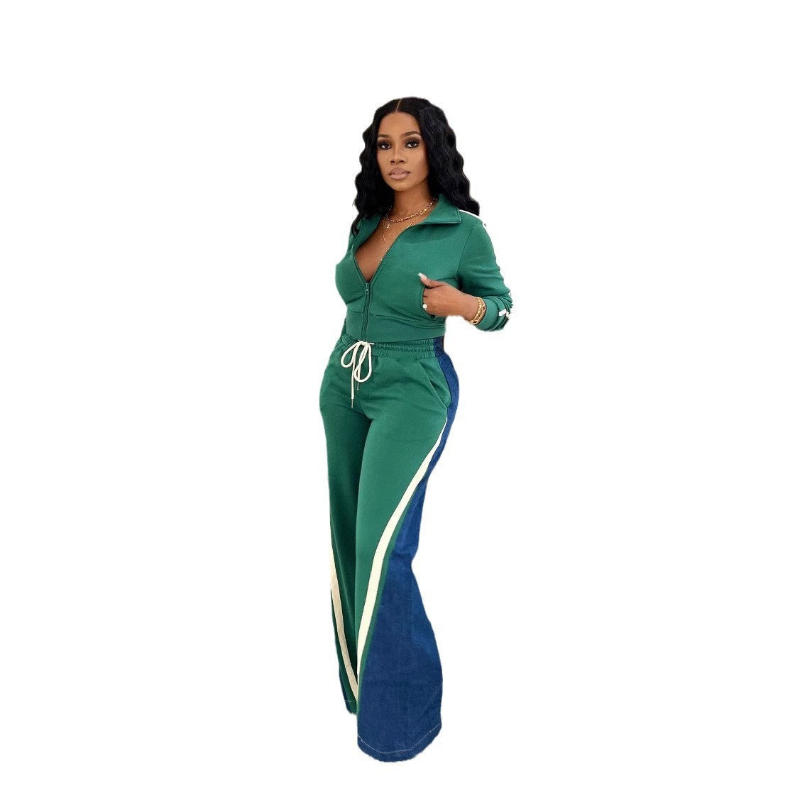 Women's German Velvet Denim Ribbed Sports Pants Suit