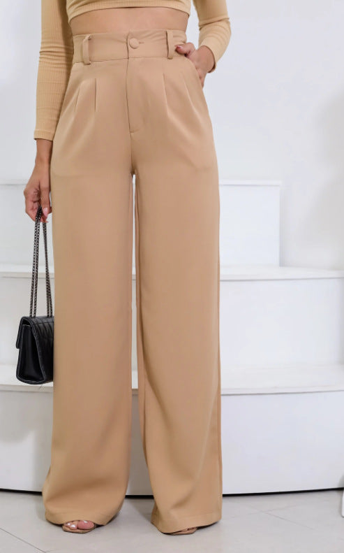 Women's High Waist Casual Straight Leg Trousers