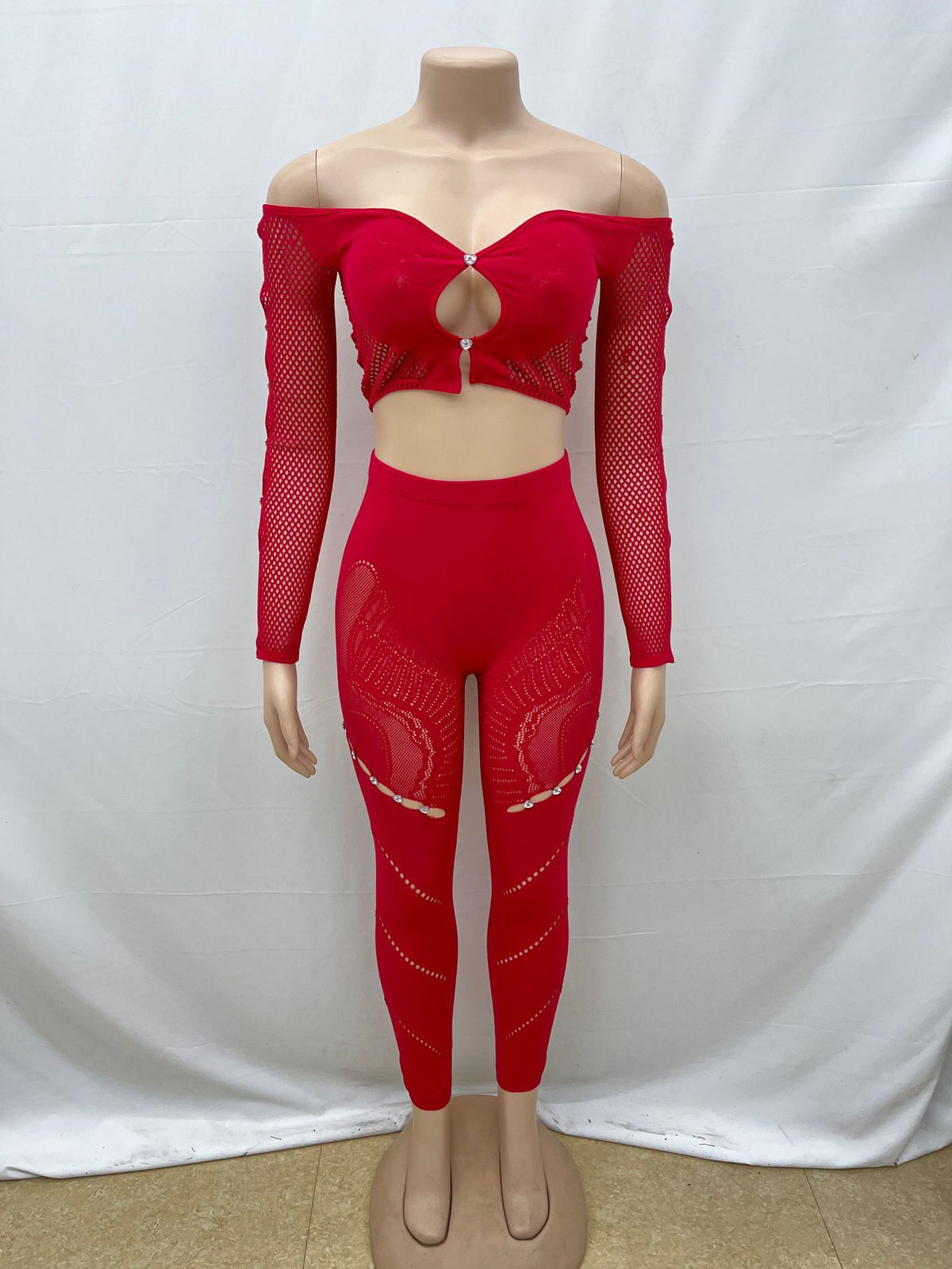 Women's Knitted One-Shoulder Crop Top and Slim Pants Set