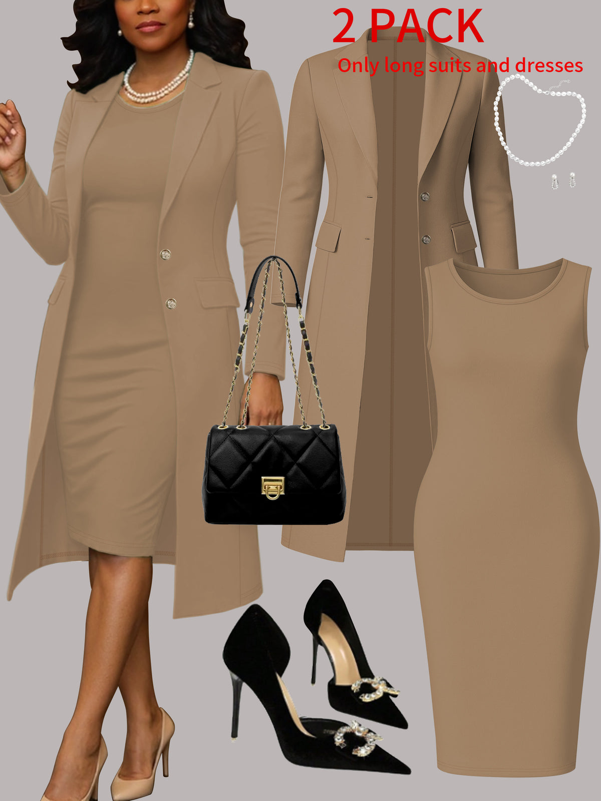 Women's Long Sleeve suit and Sleeveless Dress Set