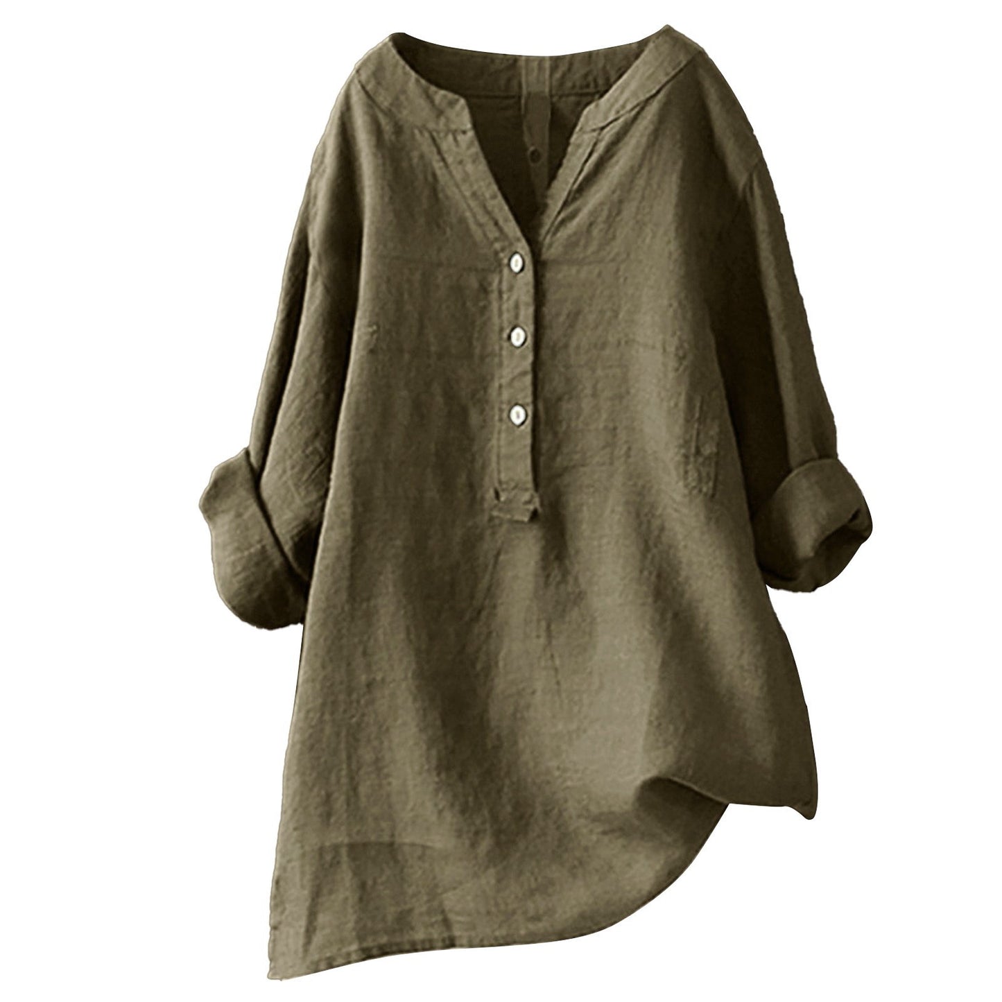 Women's long-sleeved cotton and linen top