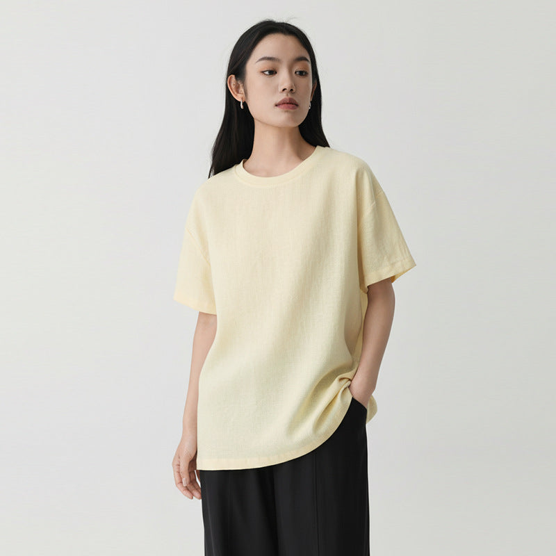 Women's Loose Linen T-shirt Short Sleeve Round Neck Top