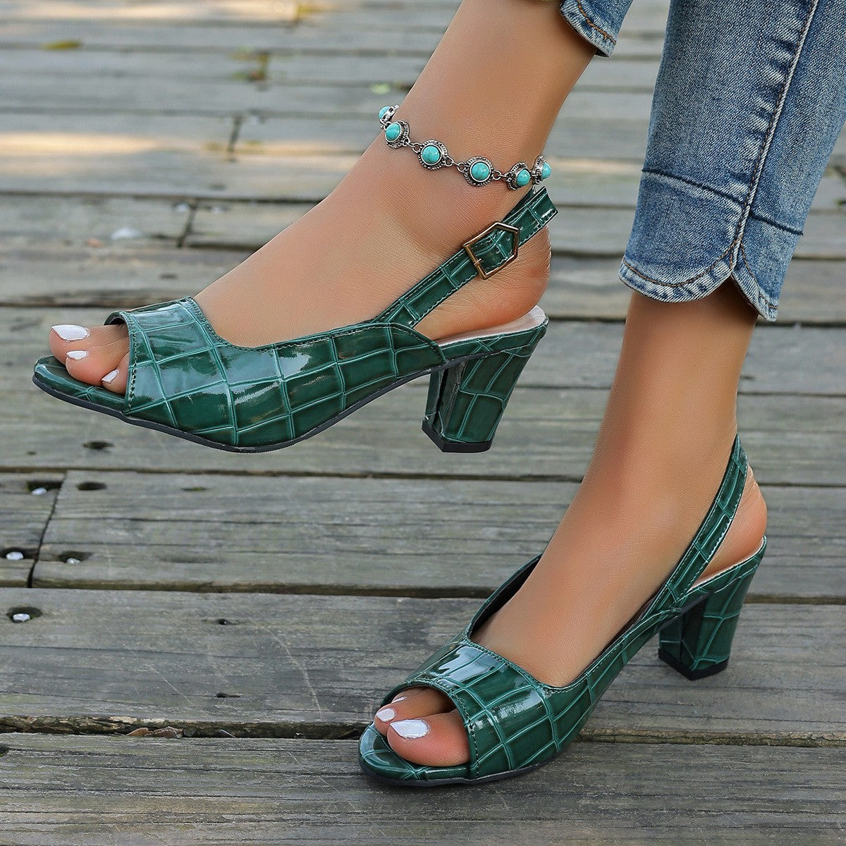 Women's Pointed Toe Thick Heels Fish Mouth Sandals