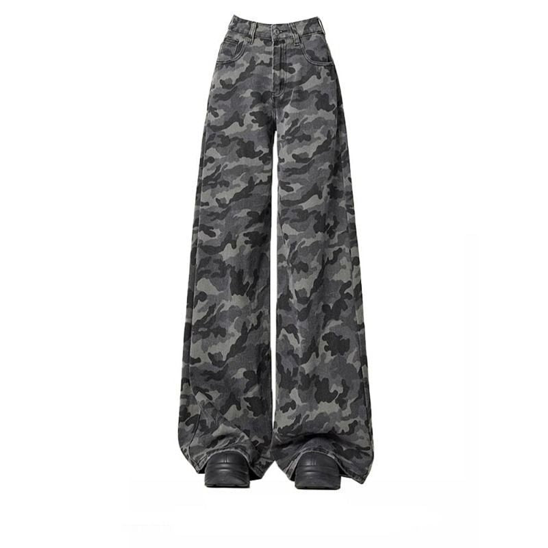 Women's Retro Camouflage Wide-Leg Denim Trousers