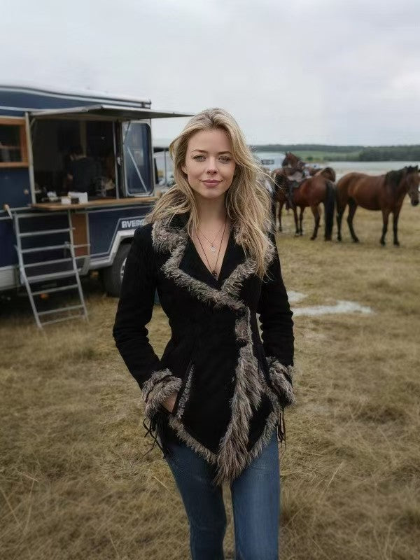 Women's Retro Suede Fur Collar Jacket