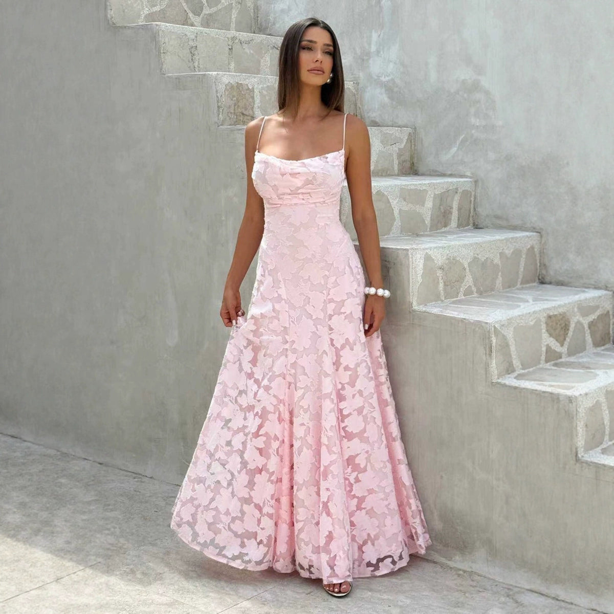 Women's Sexy Backless Tie Spaghetti Strap Long Dress