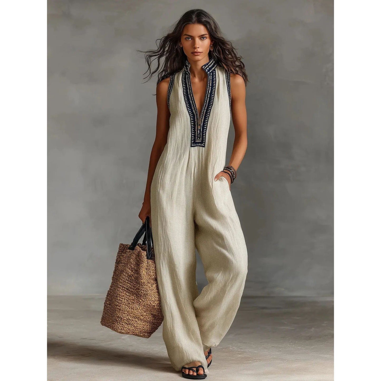 Women's Stand-Up Collar Sleeveless Jumpsuit