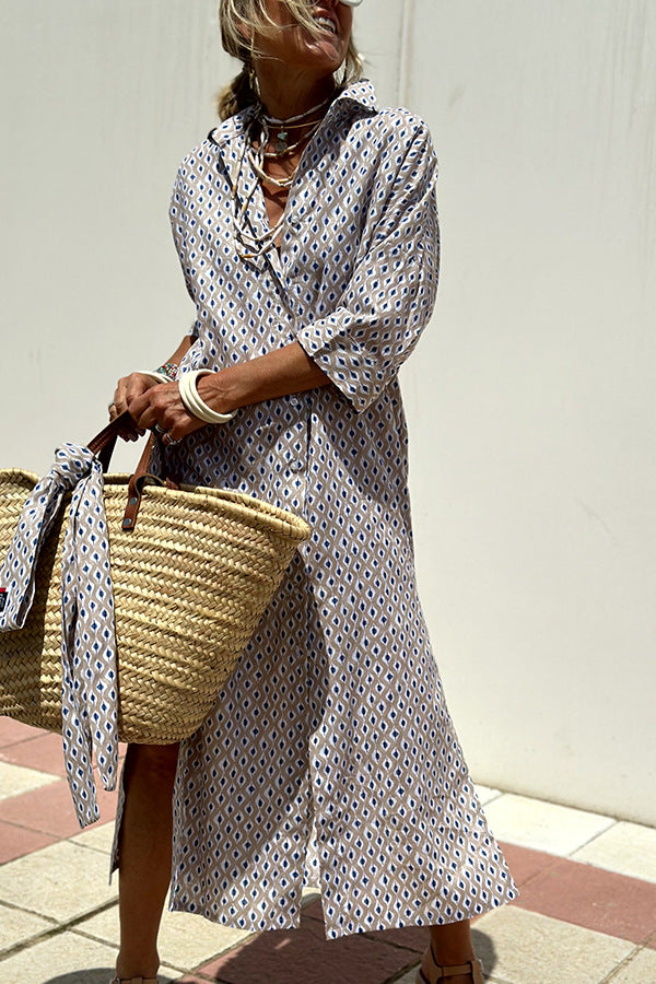 Women's Striped Cardigan Lapel Shirt Dress