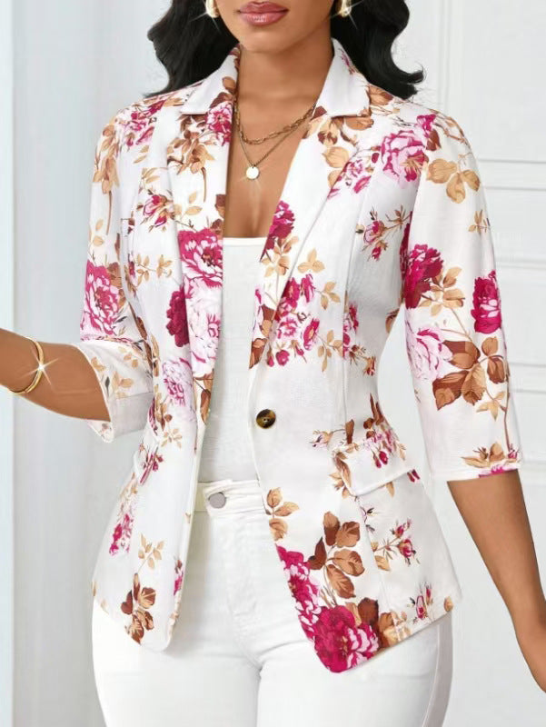 Women's Three-Quarter Sleeve Printed Fashion Versatile Jacket