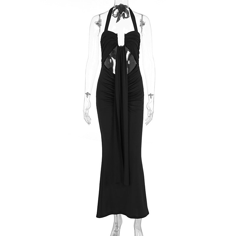 Women's U-Neck Ribbon Tie Cut-Out Dress
