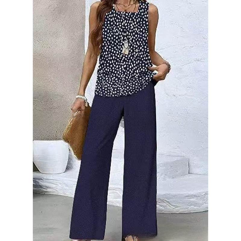 Women Sleeveless Floral Print Vest and Pants Set