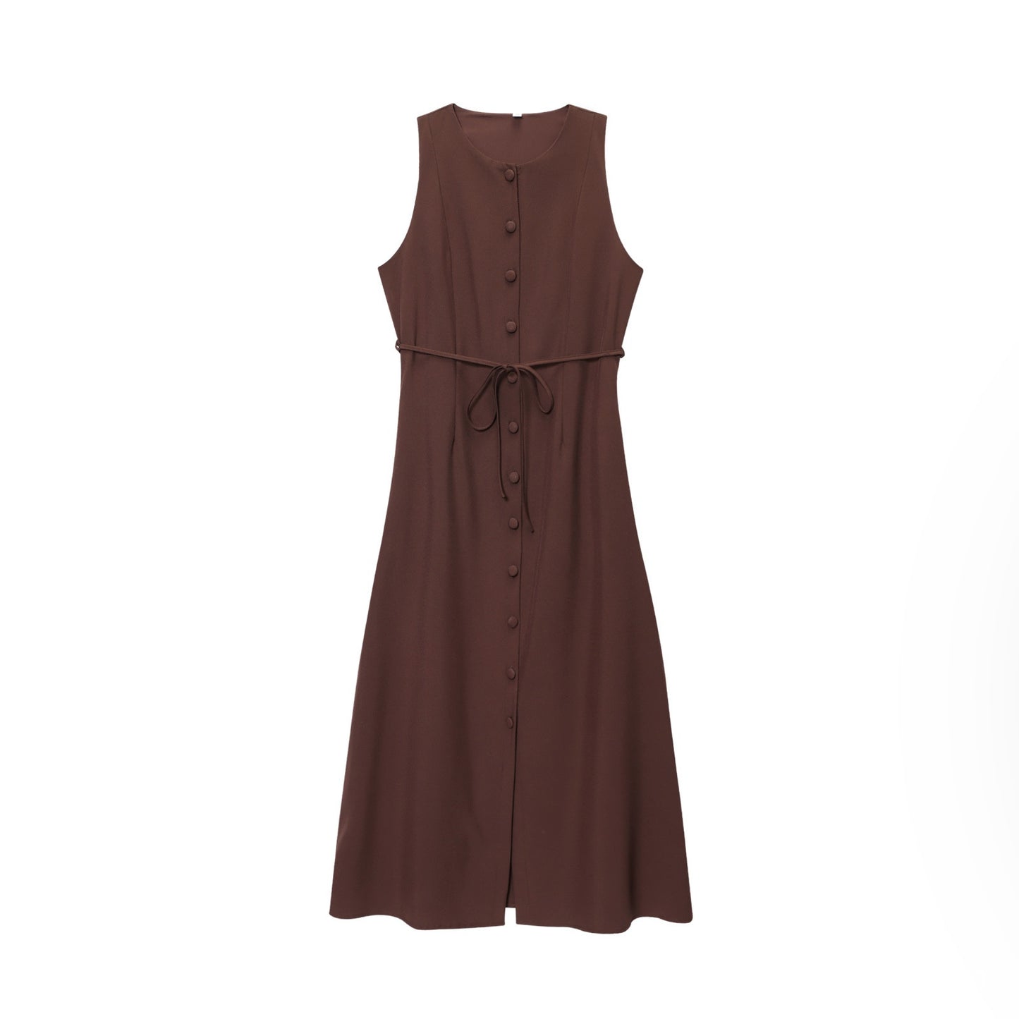 Women Sleeveless Waist Slim Button Dress