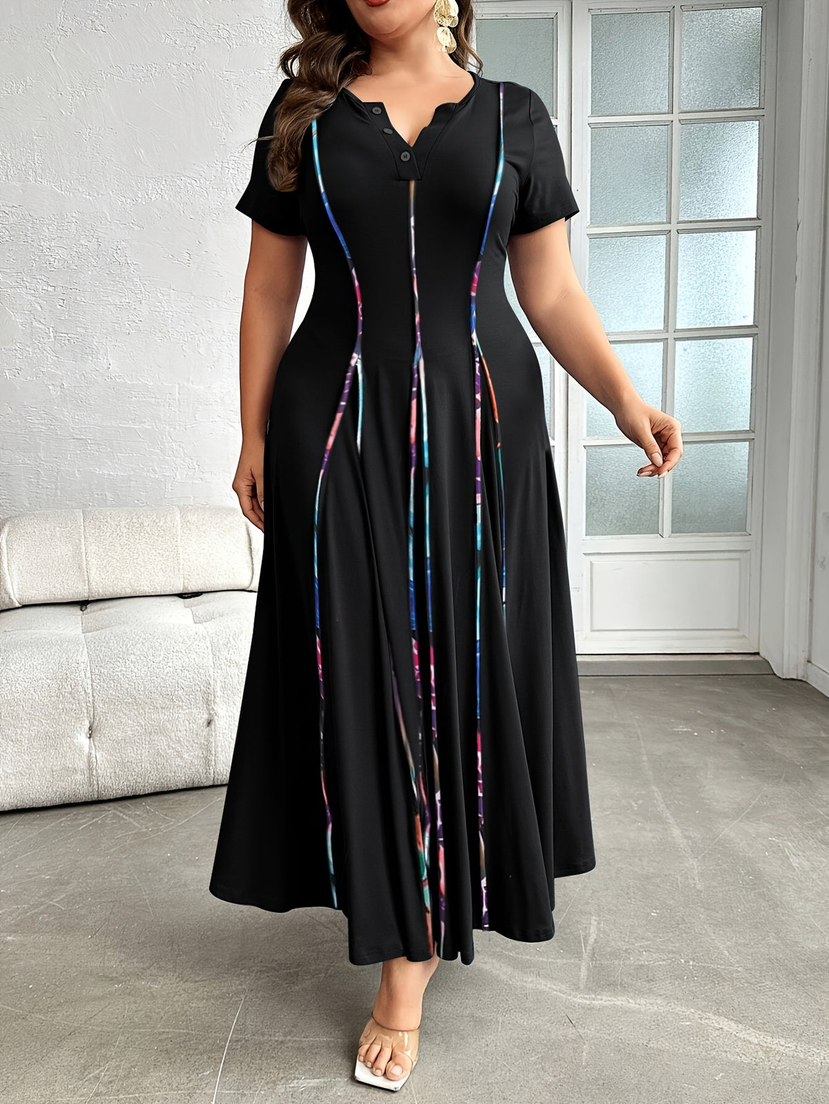 Womens A-Line Contrast Trim Dress