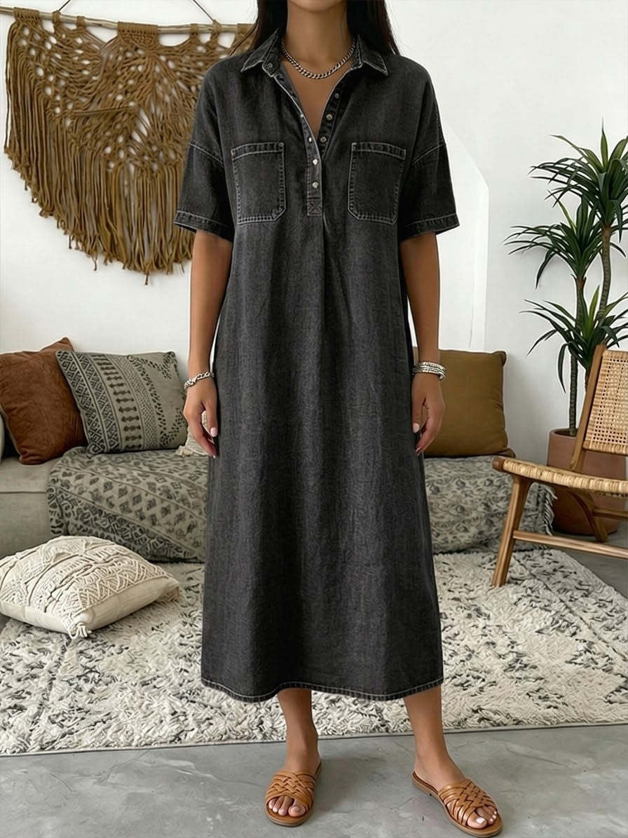 Womens Casual V-Neck Denim Dress