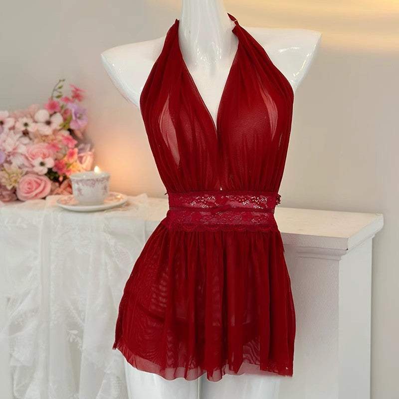 Womens Deep V-Neck Mesh Pajamas