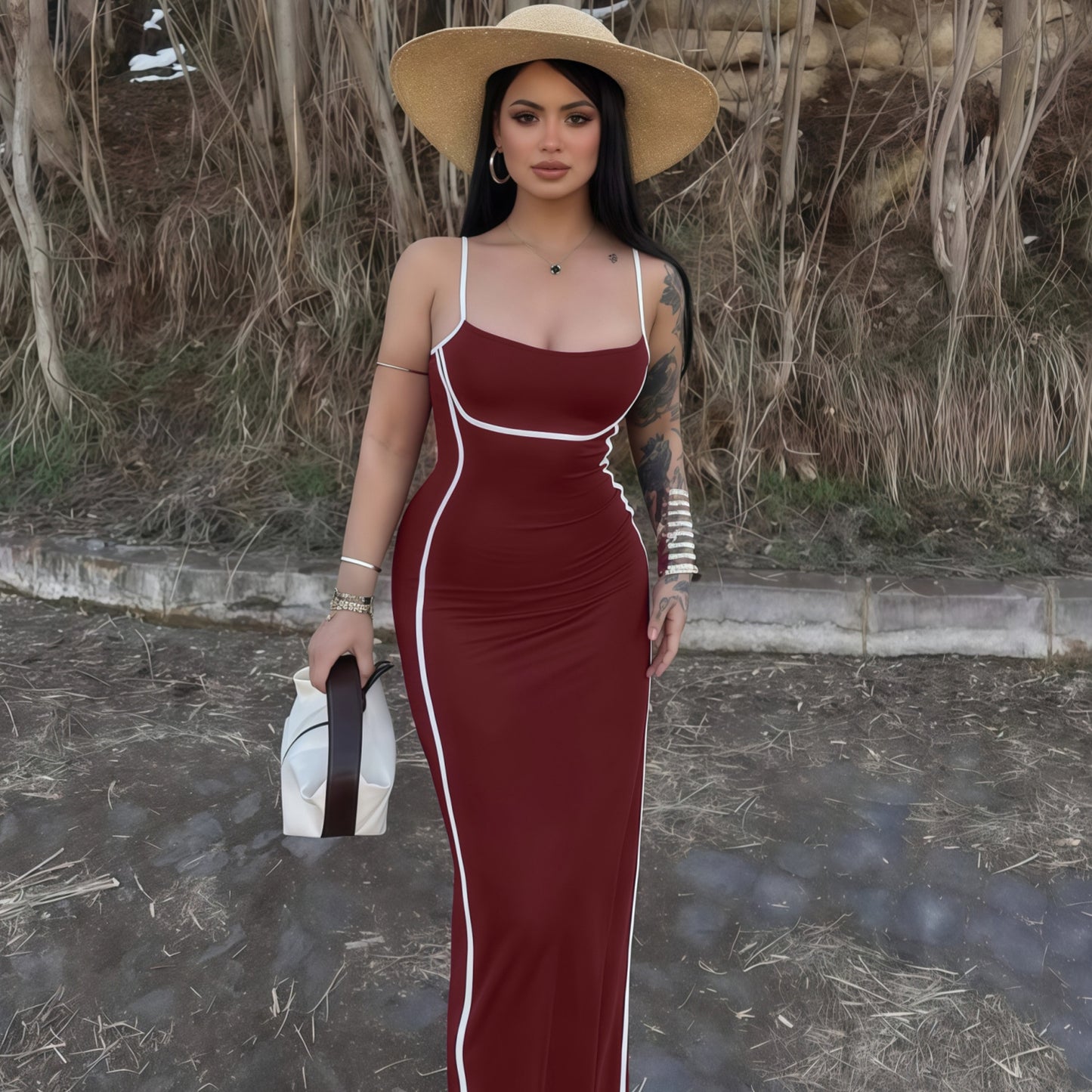 Womens Sling U-Neck Slimming Dress